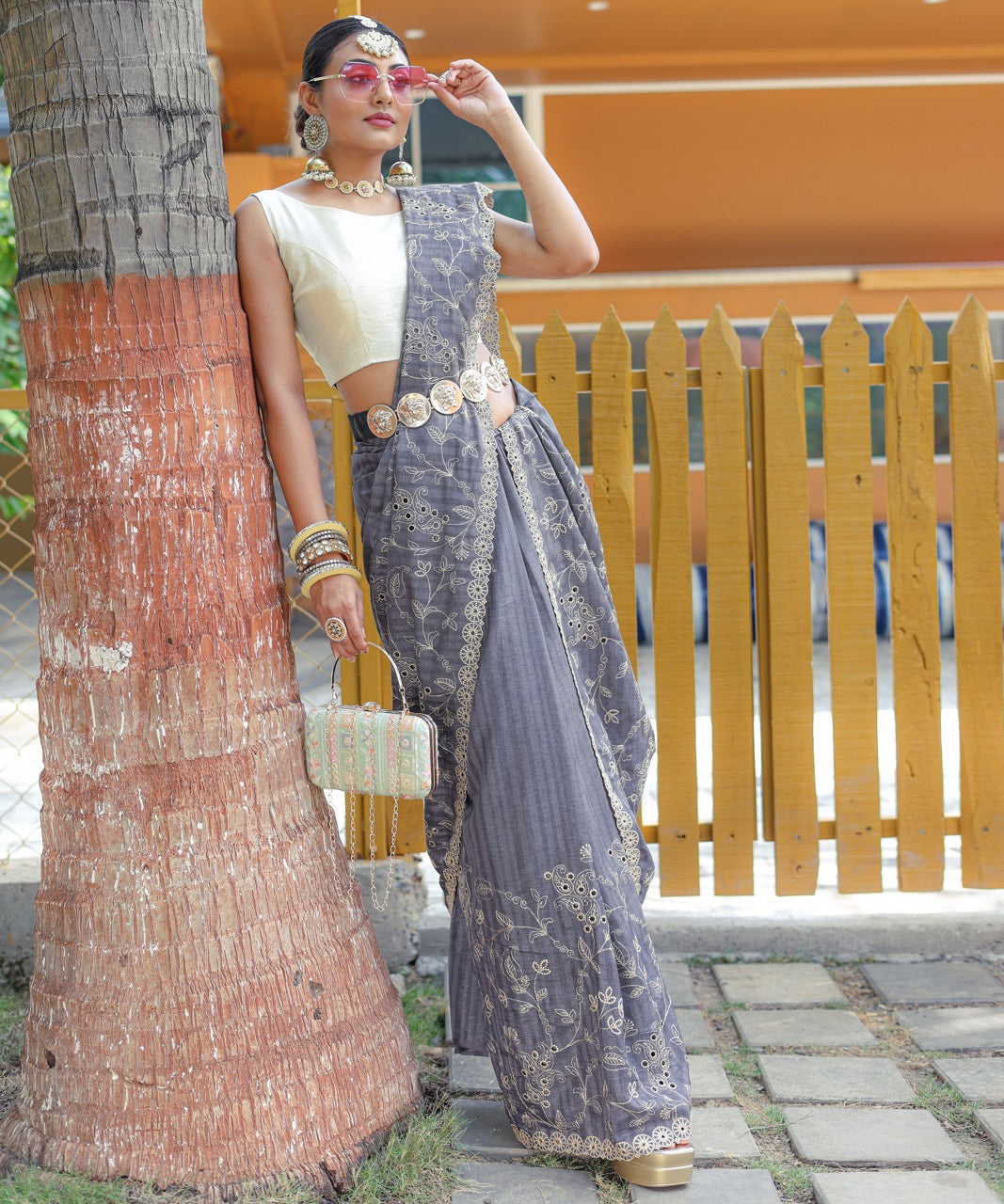 Gray Soft silk Saree