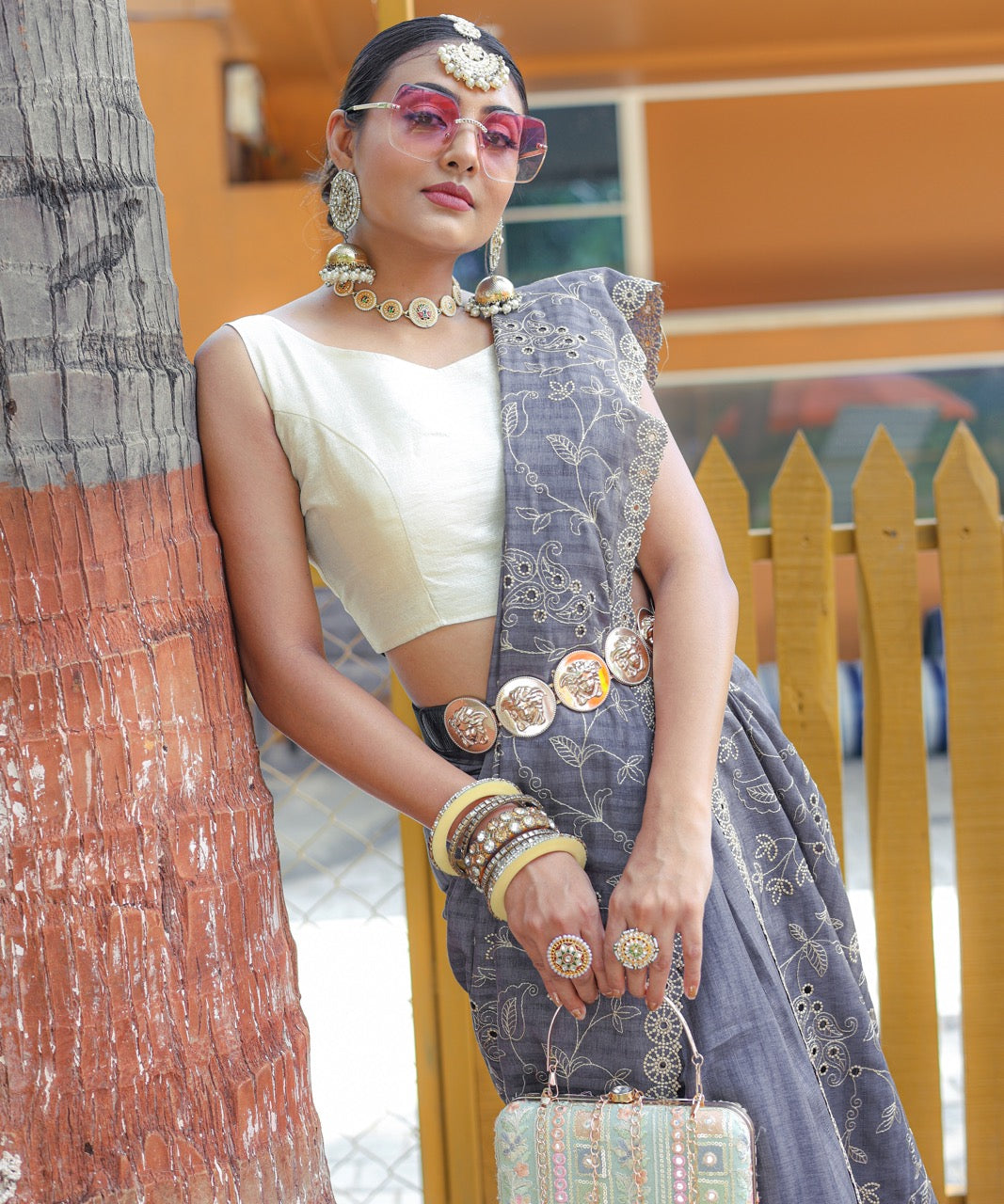 Gray Soft silk Saree