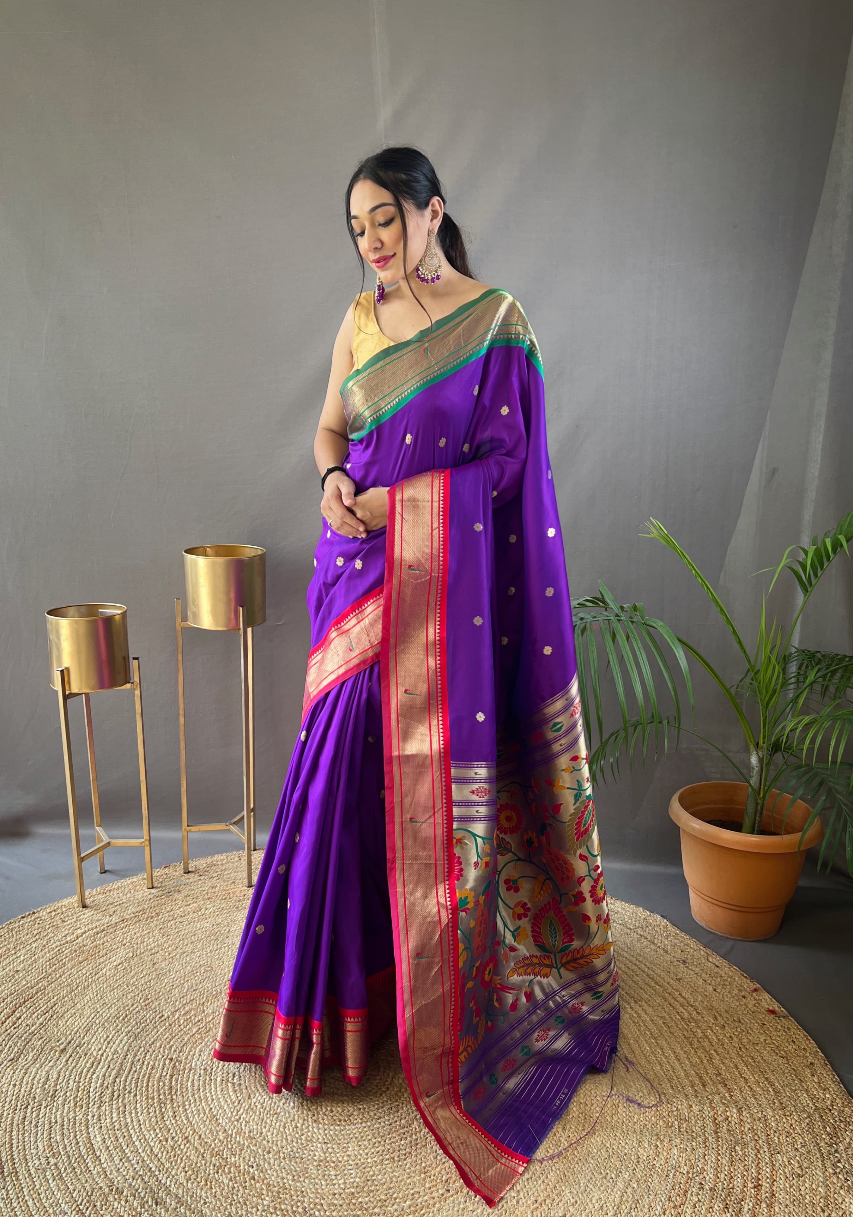 Purple Munia Border Paithani Saree