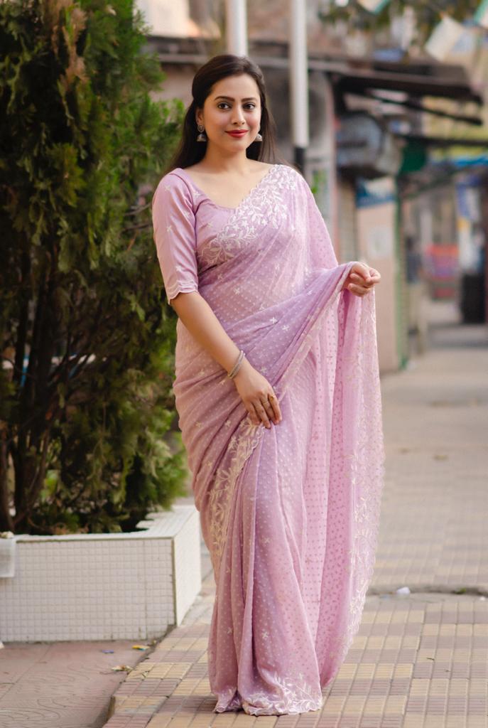 Buy Incredible Light Pink Banglory Silk Party Wear Saree With Blouse At  Ethnic Plus