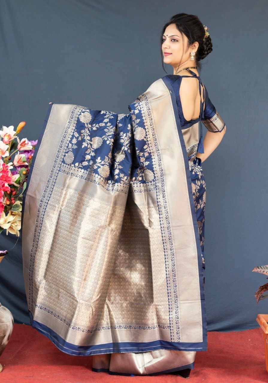 Navy Blue Pure Kanchipuram Handloom Silk Saree