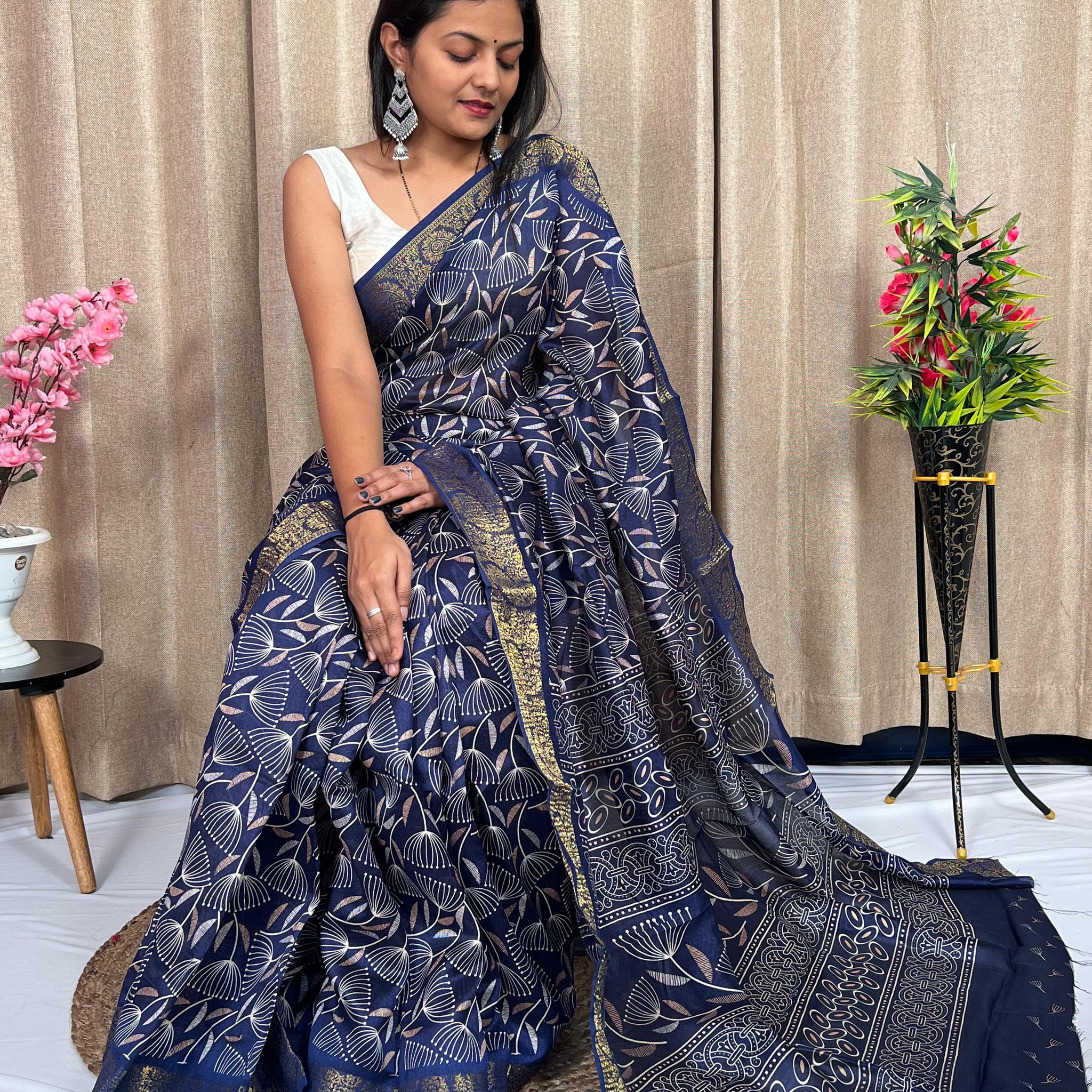 Navy Blue Soft Dola Silk Saree