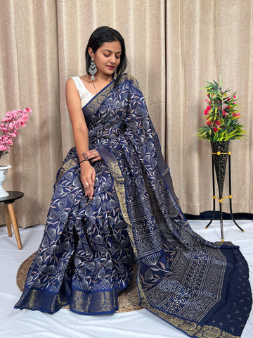 Navy Blue Soft Dola Silk Saree