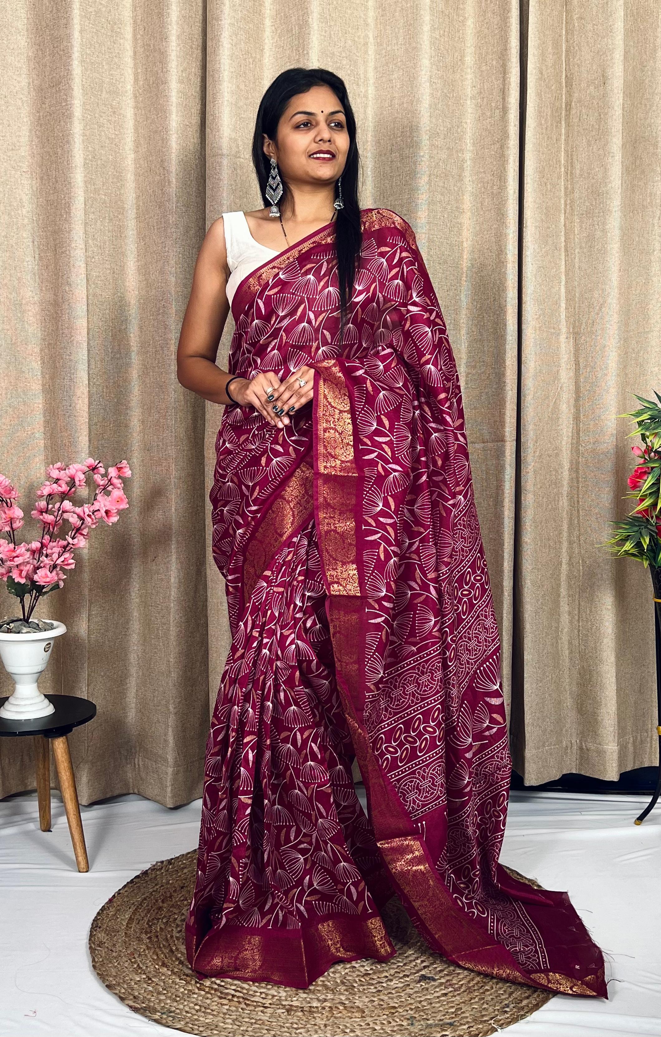 Fabric--cotton silk ,New Latest Collection On Meesho Saree Under 300