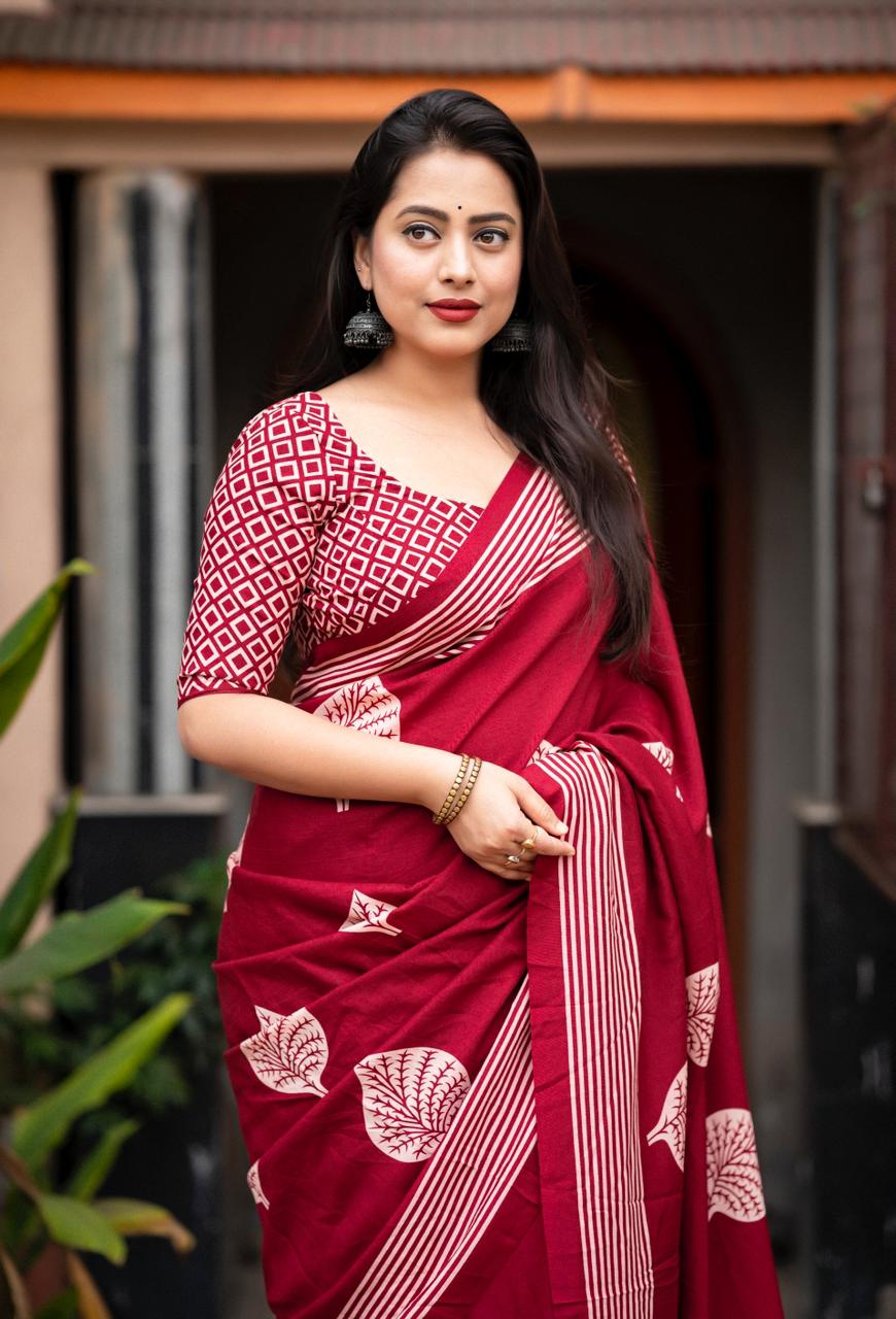 Pink Soft Cotton Saree