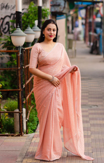 Peach Soft Chiffon Saree