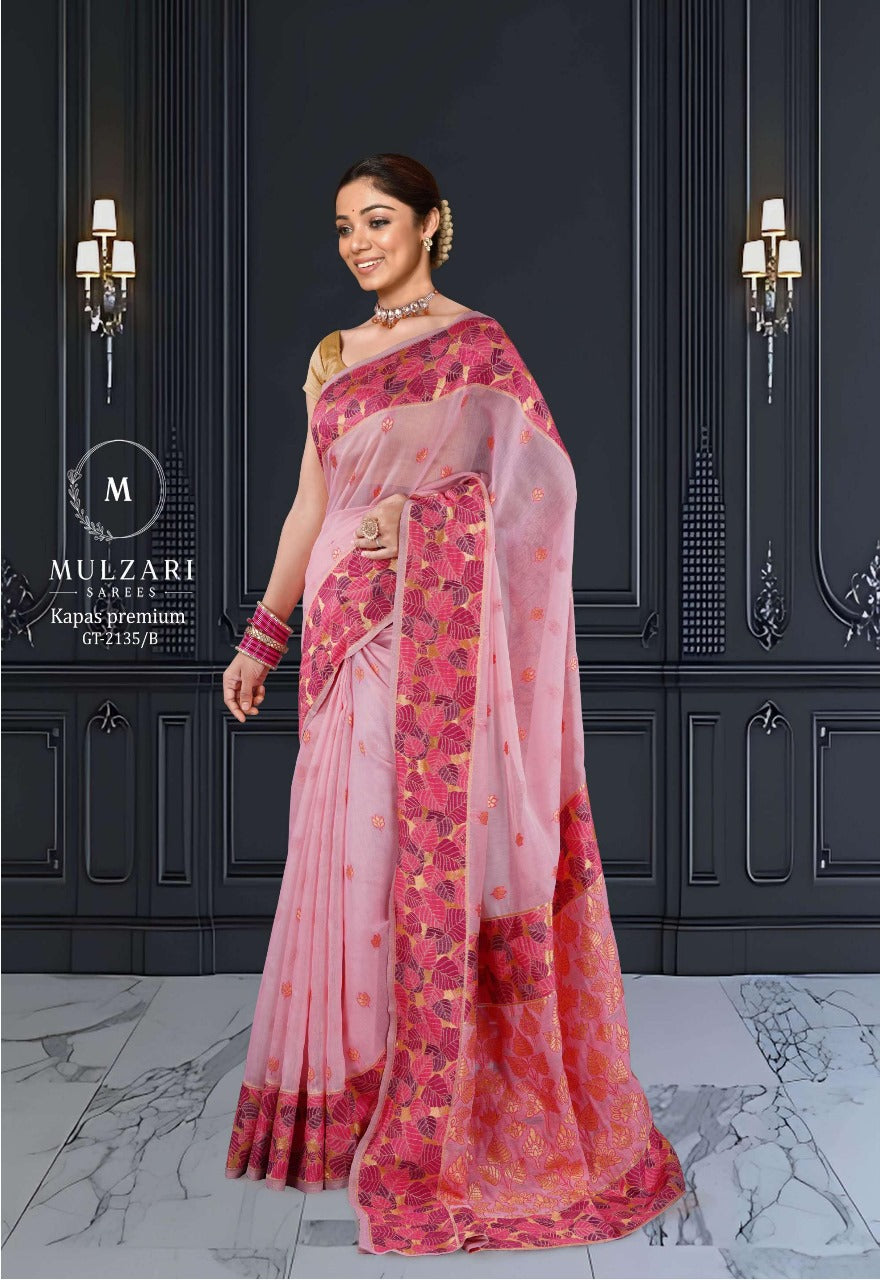 Mulzari Pink Cotton Saree