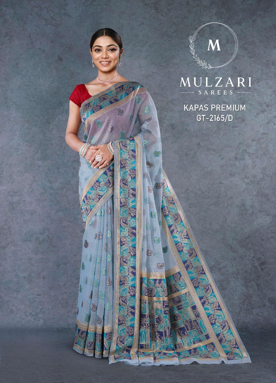 Mulzari Sky Blue Cotton Saree