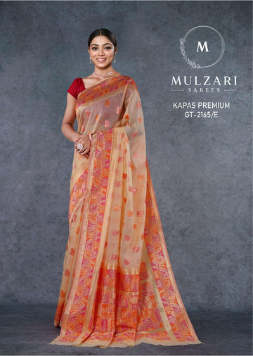 Mulzari Cream Cotton Saree