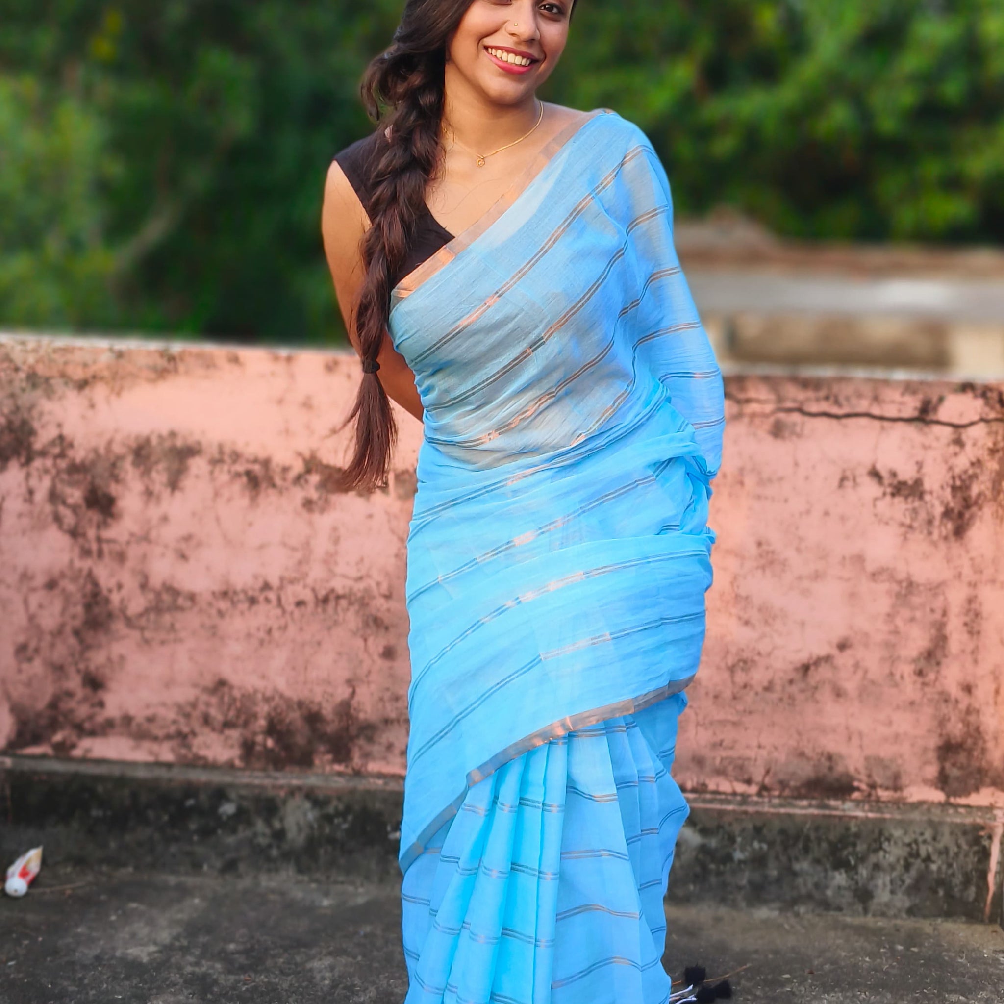 Sky Blue Cotton Saree