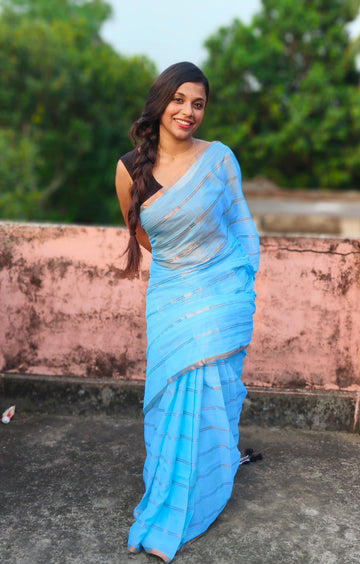 Sky Blue Cotton Saree