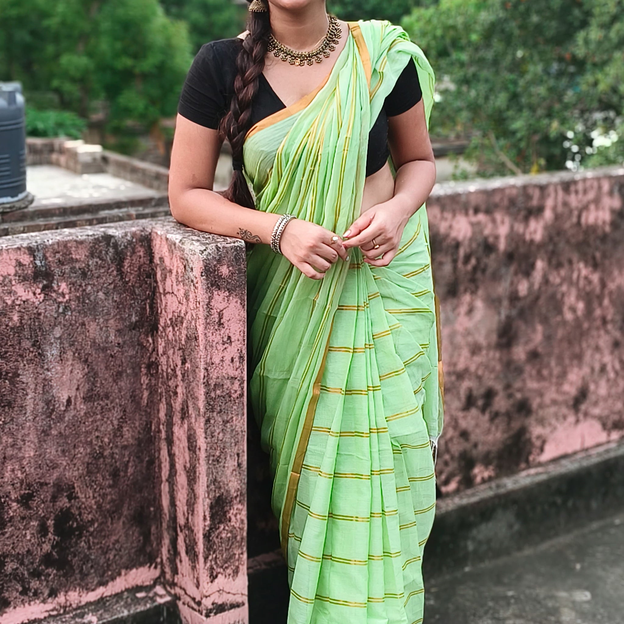 Mint Green Cotton Saree