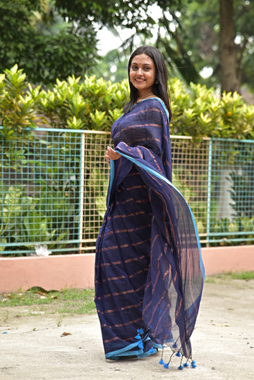 Navy Blue Cotton Saree