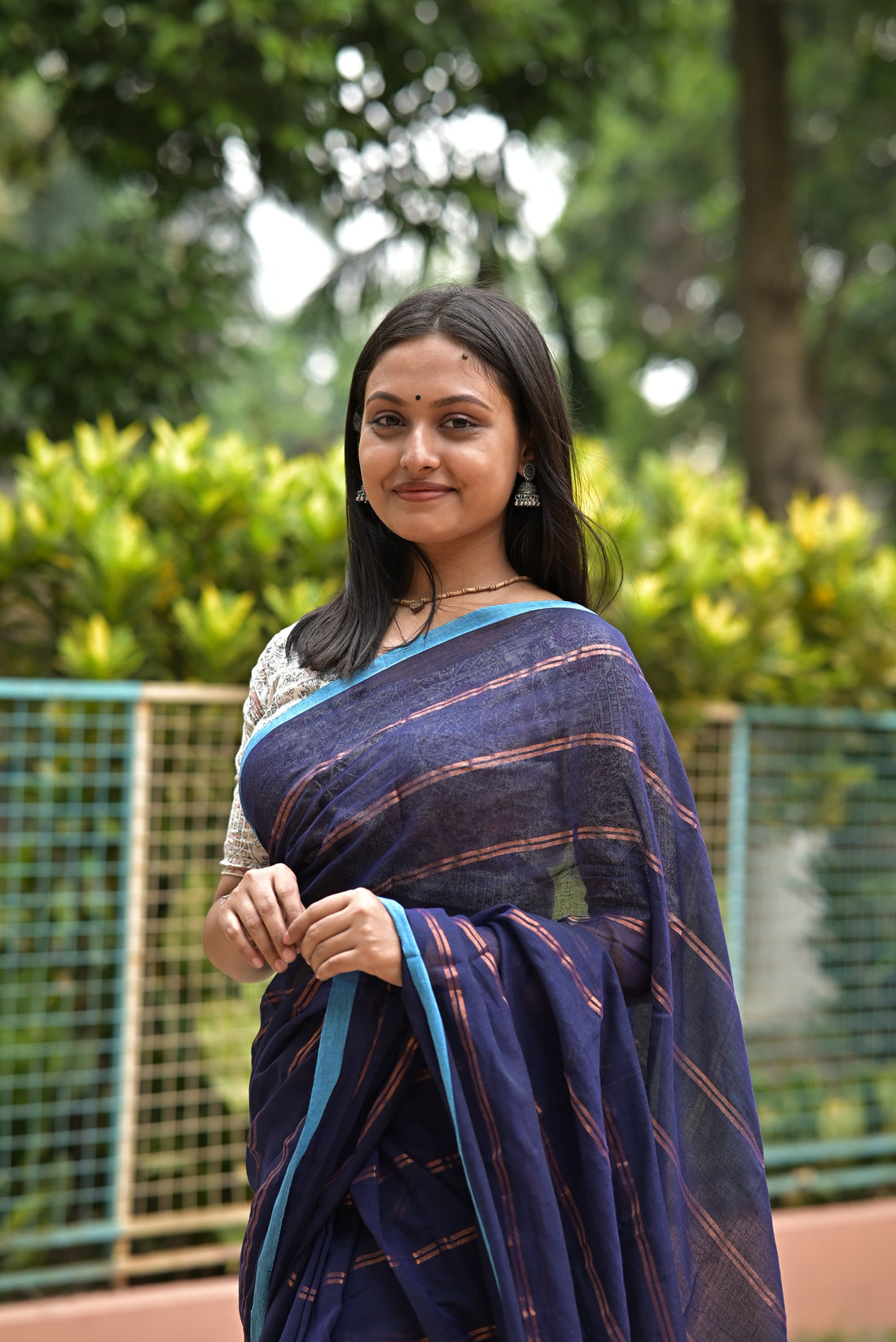 Navy Blue Cotton Saree