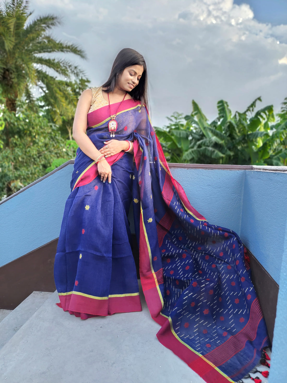 Blue Lilen Saree