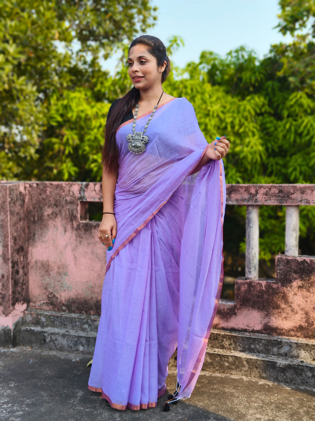 Lavender Cotton Saree