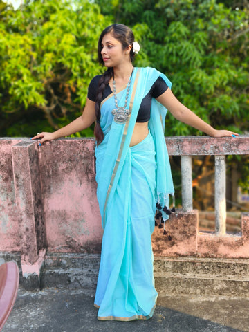 Light Sky Blue Cotton Saree