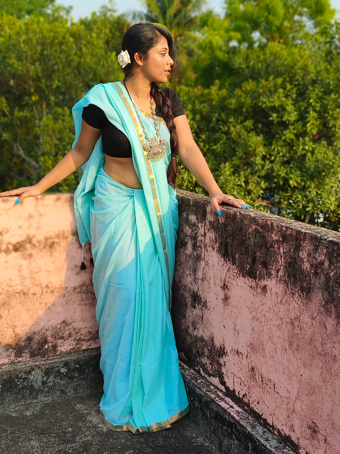 Light Sky Blue Cotton Saree