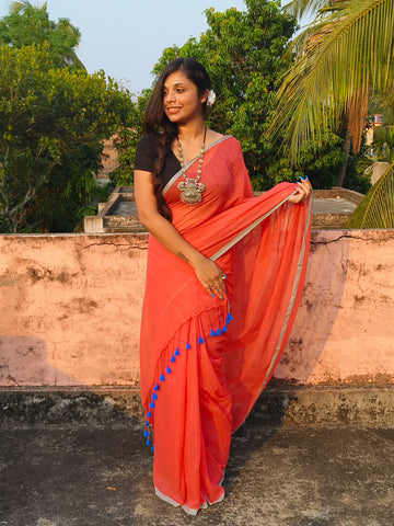 Orange Cotton Saree