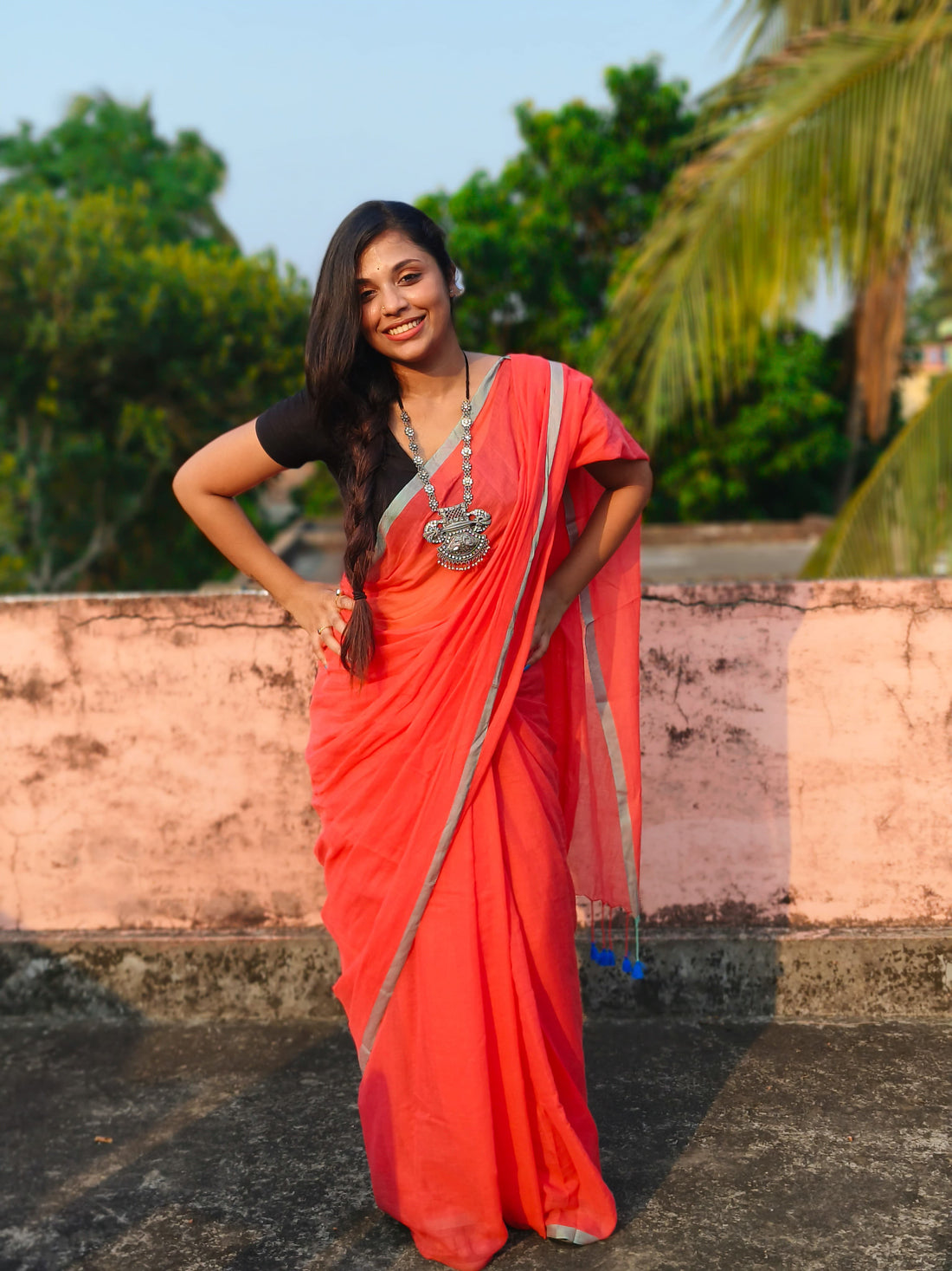 Orange Cotton Saree