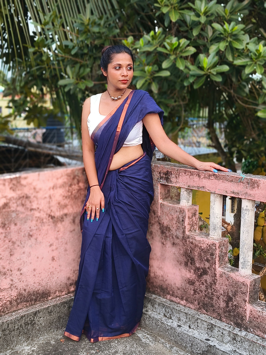 Navy Blue Cotton Saree