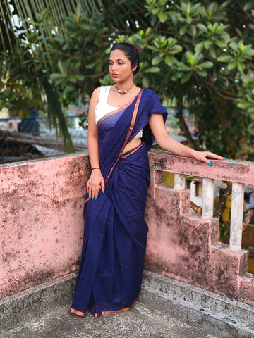 Navy Blue Cotton Saree