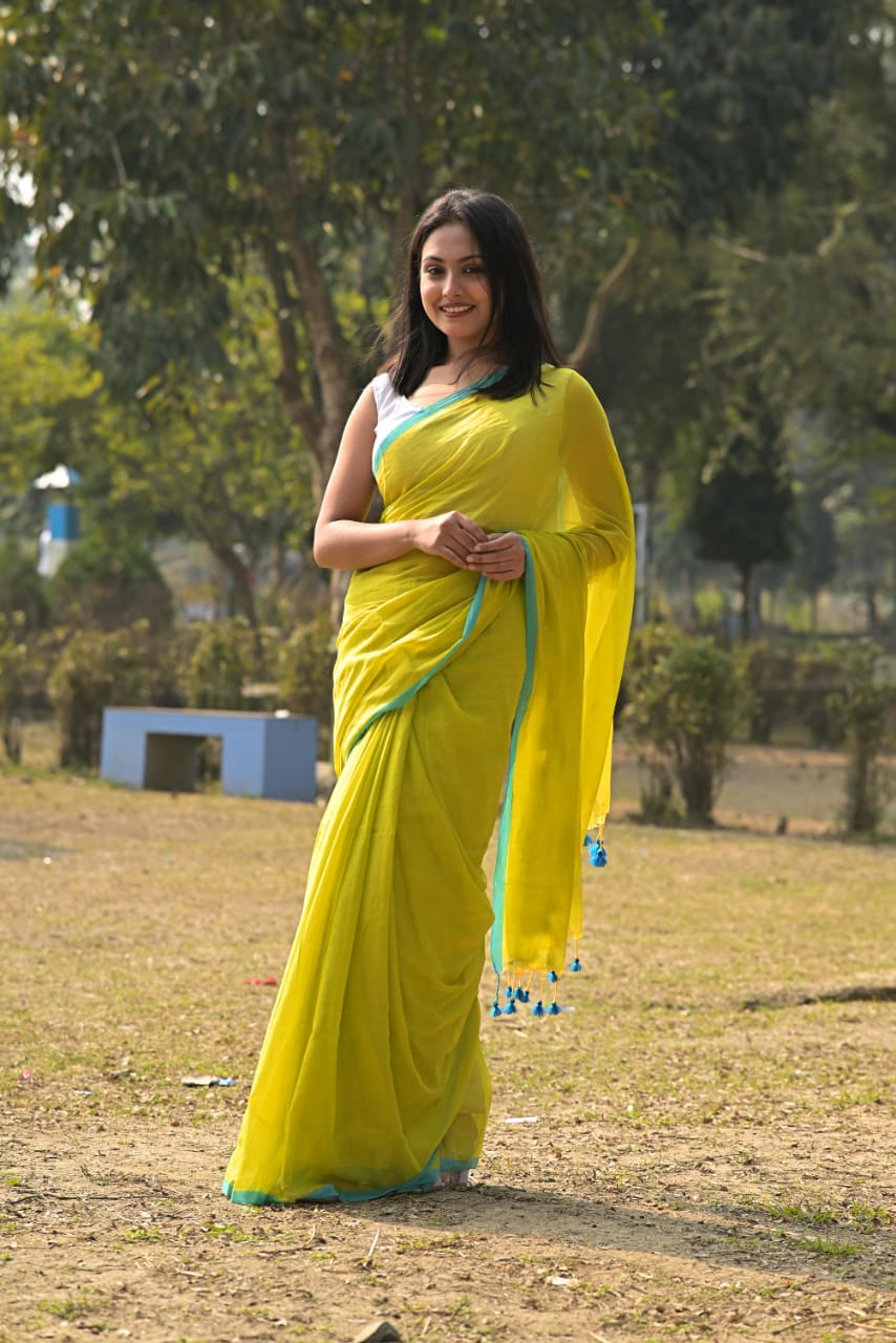 Lime Yellow Cotton Saree