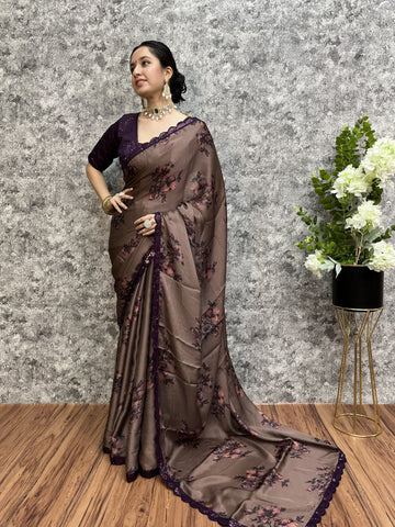 Dark Purple Georgette Satin Saree