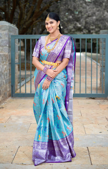 Sky Blue Kanjivaram Silk Saree