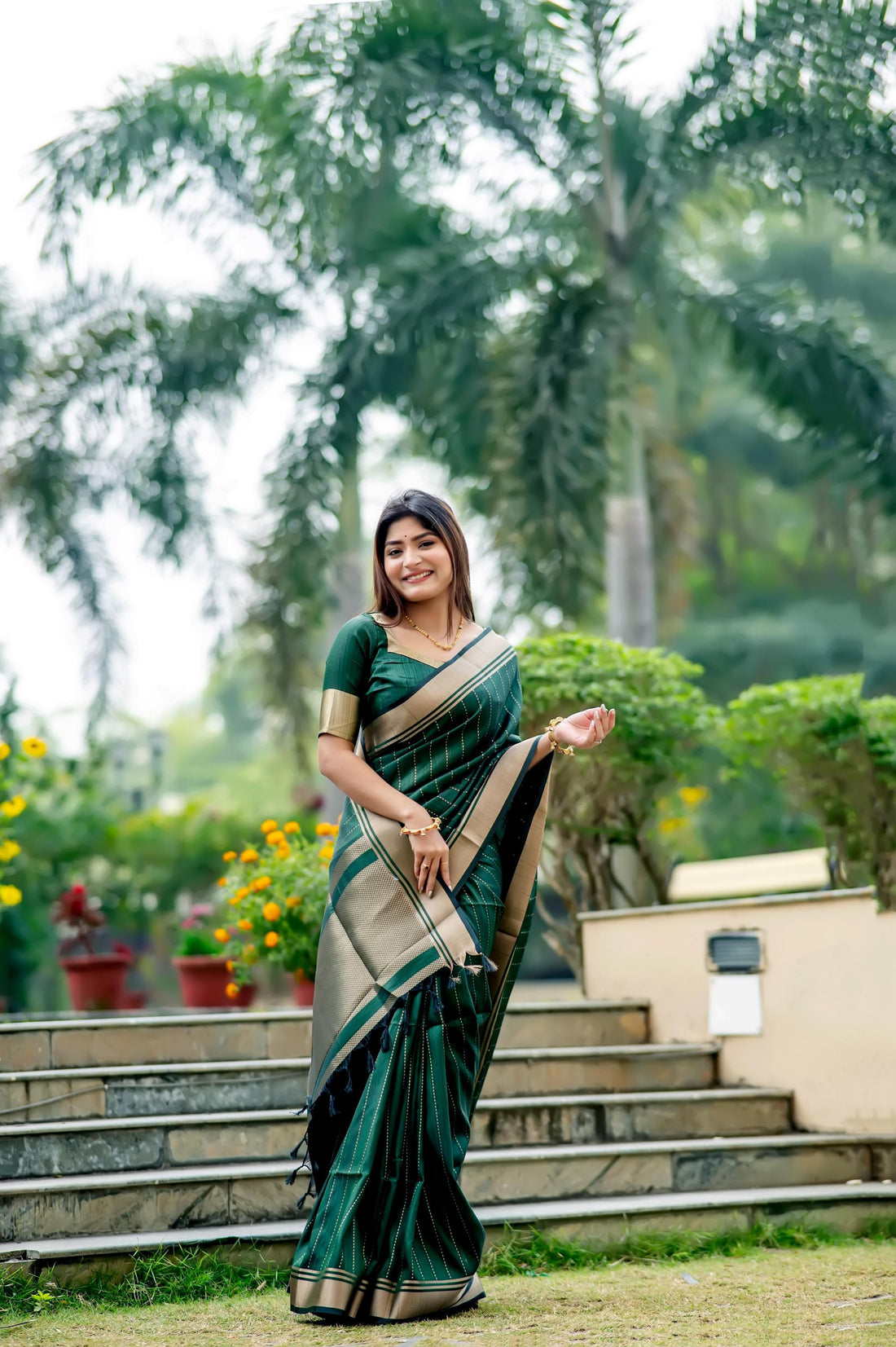 Green Soft Banarasi Raw Silk Saree