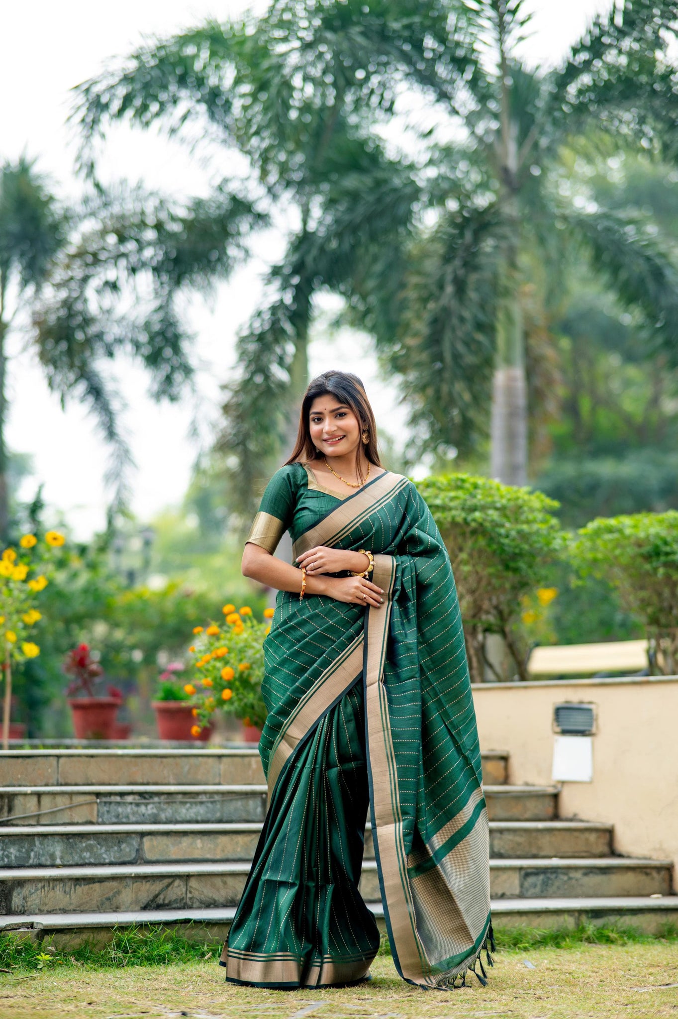 Green Soft Banarasi Raw Silk Saree