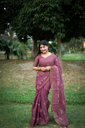 Dusty Pink Khadi Tussar Silk Saree