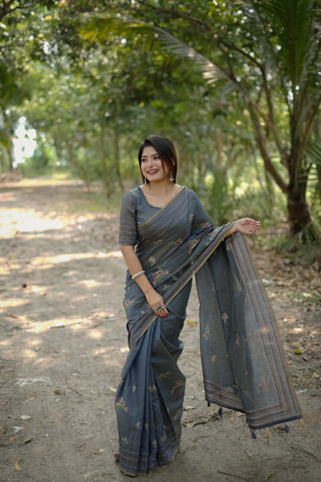 Gray Khadi Tussar Silk Saree