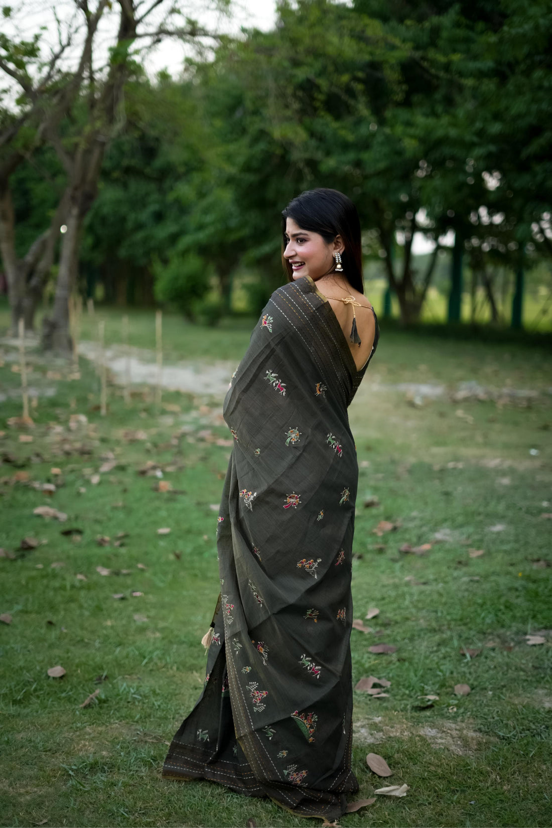 Dark Green Khadi Tussar Silk Saree