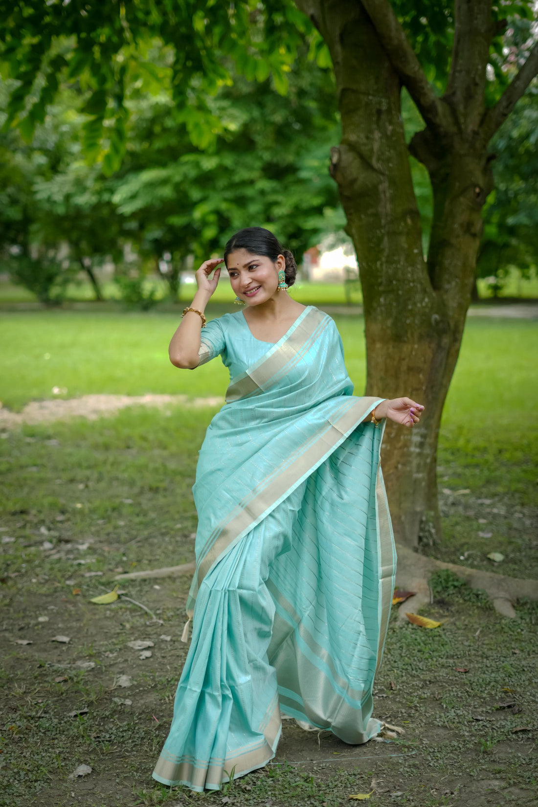 Sky Blue Soft Banarasi Raw Silk Saree