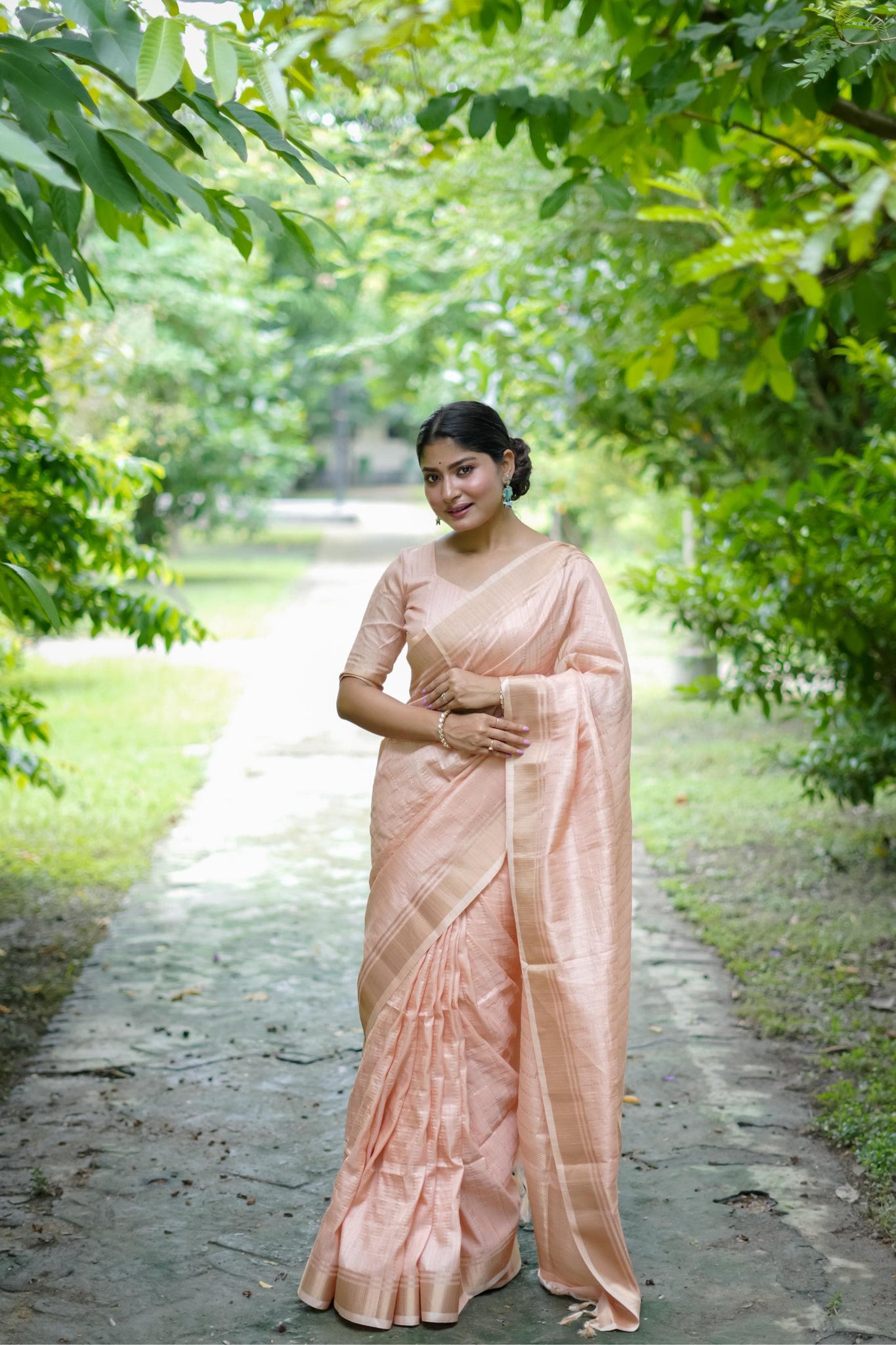 Peach Soft Banarasi Raw Silk Saree