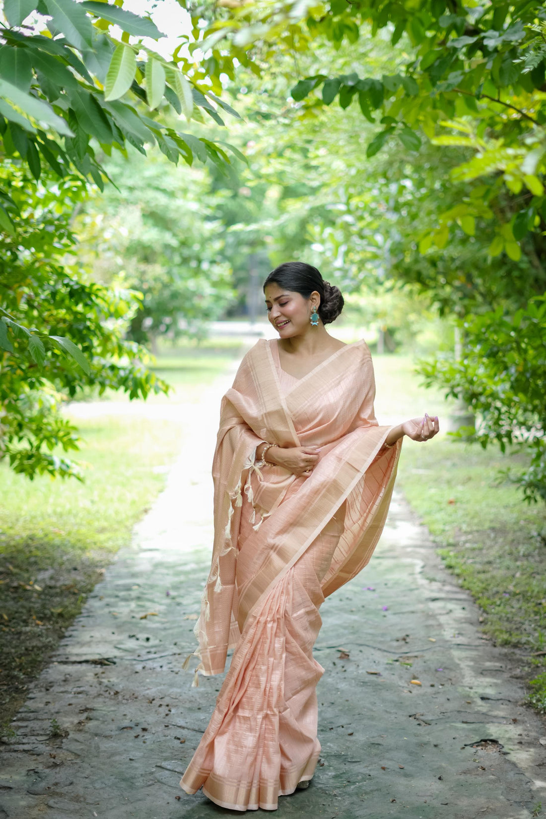 Peach Soft Banarasi Raw Silk Saree