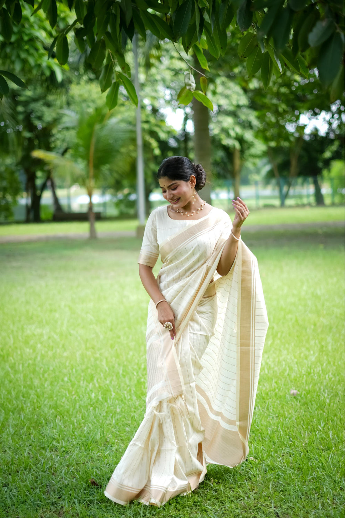 White Soft Banarasi Raw Silk Saree