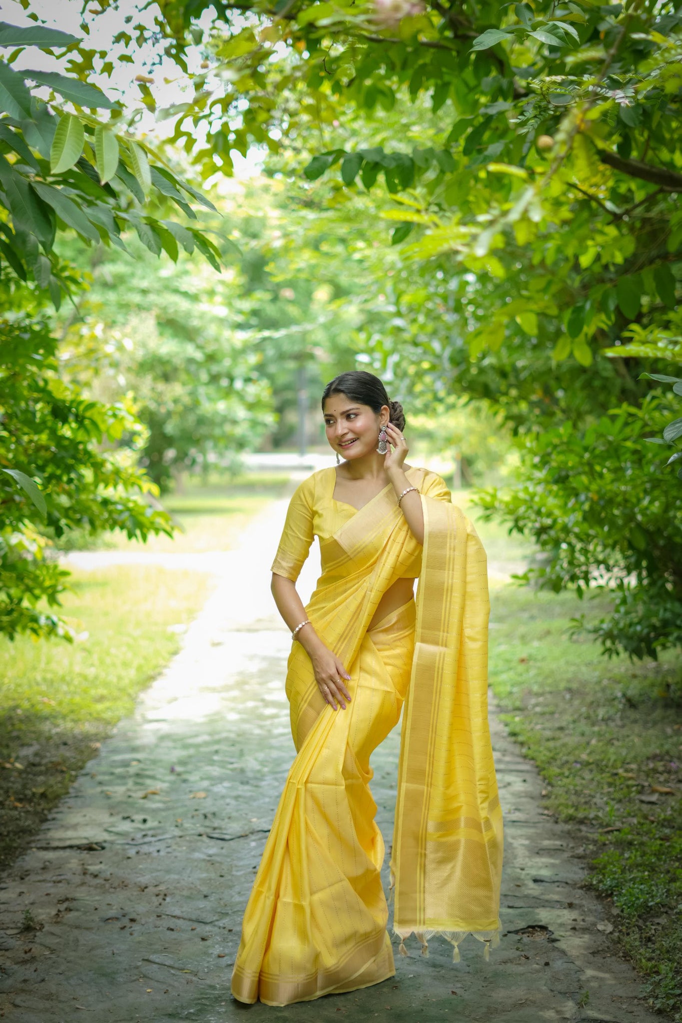 Yellow Soft Banarasi Raw Silk Saree