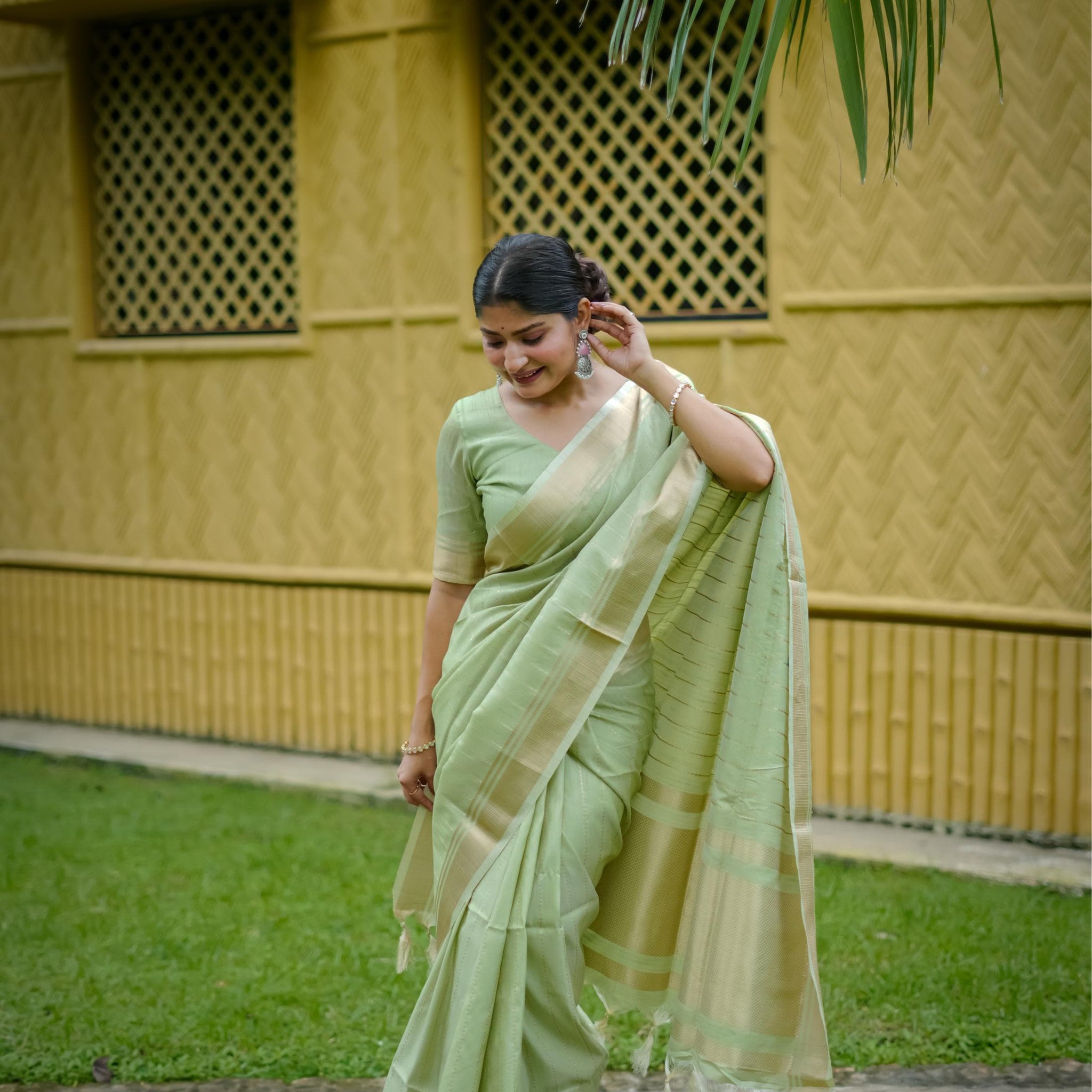 Mint Green Soft Banarasi Raw Silk Saree