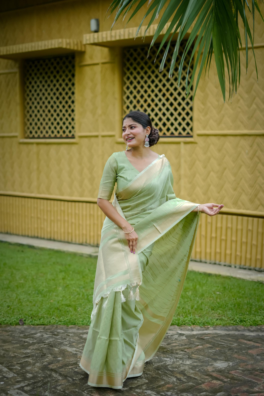 Mint Green Soft Banarasi Raw Silk Saree