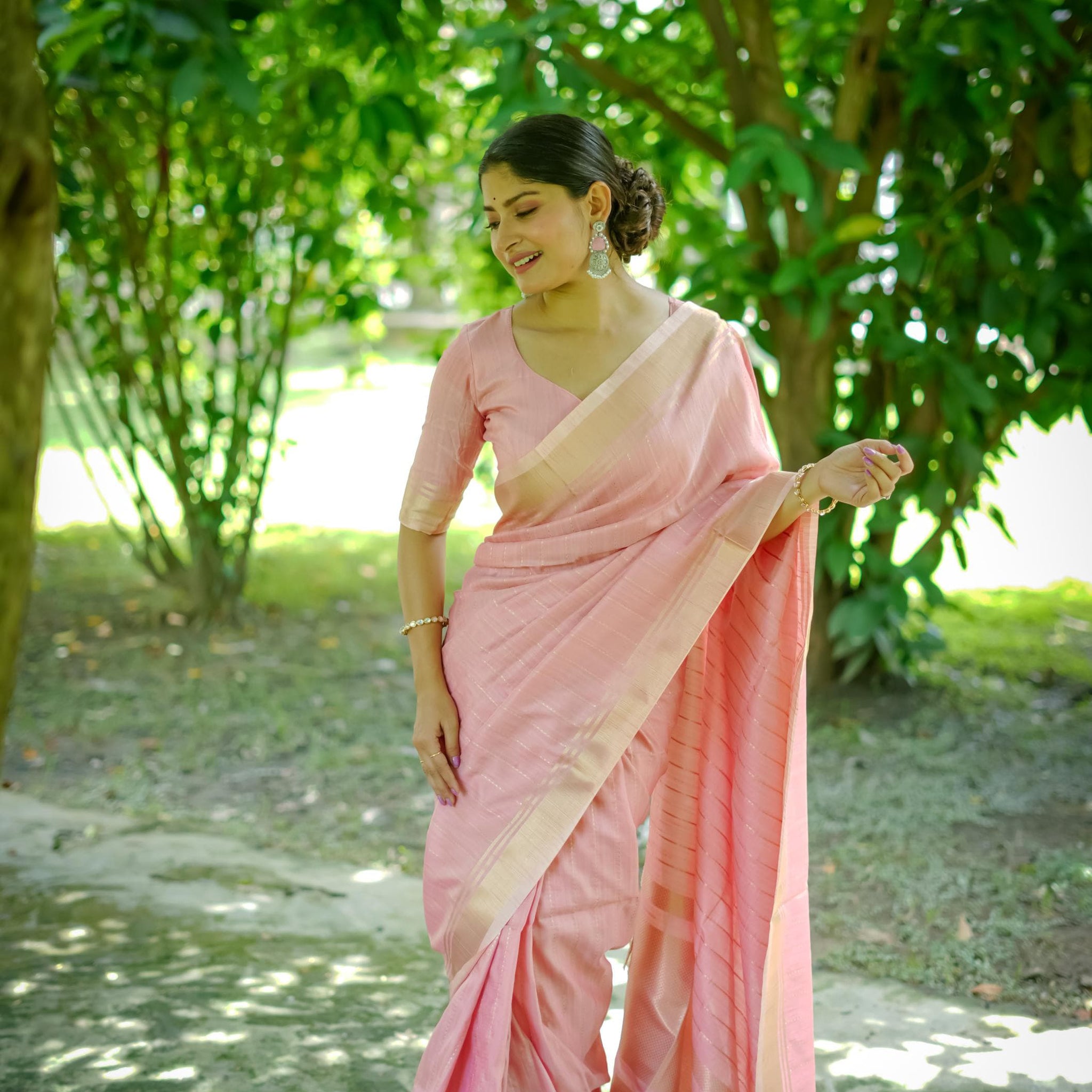 Light Pink Soft Banarasi Raw Silk Saree