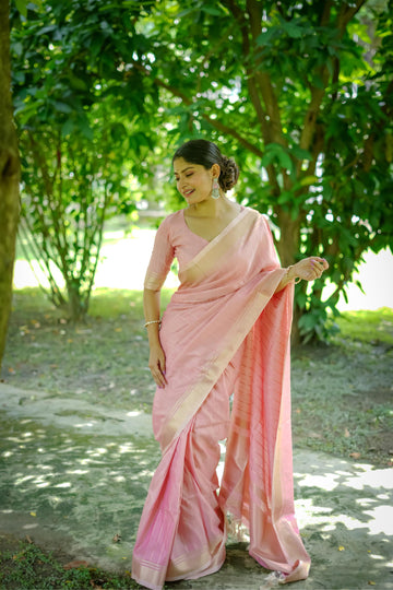 Light Pink Soft Banarasi Raw Silk Saree