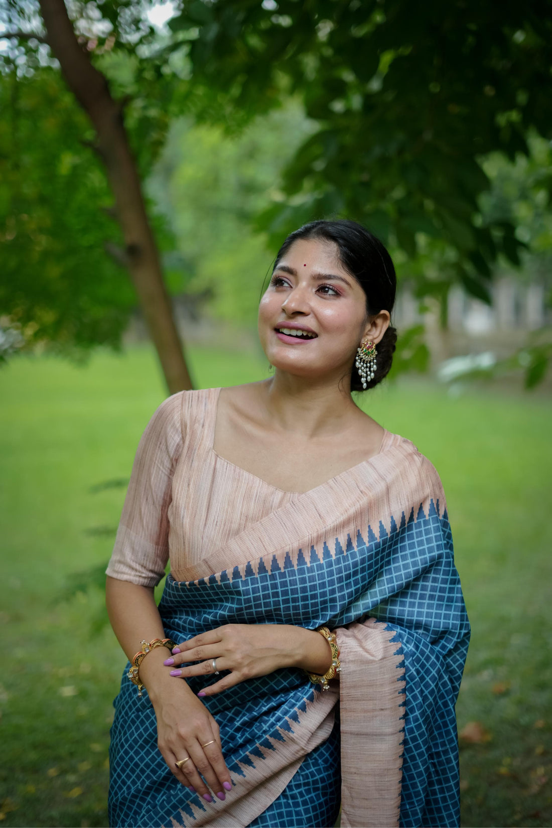 Cyan Blue Soft Tussar Silk Saree