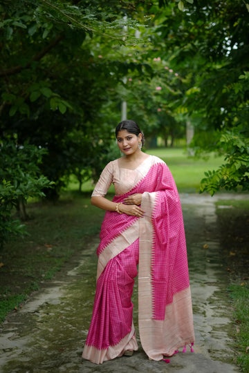 Magenta Pink Soft Tussar Silk Saree