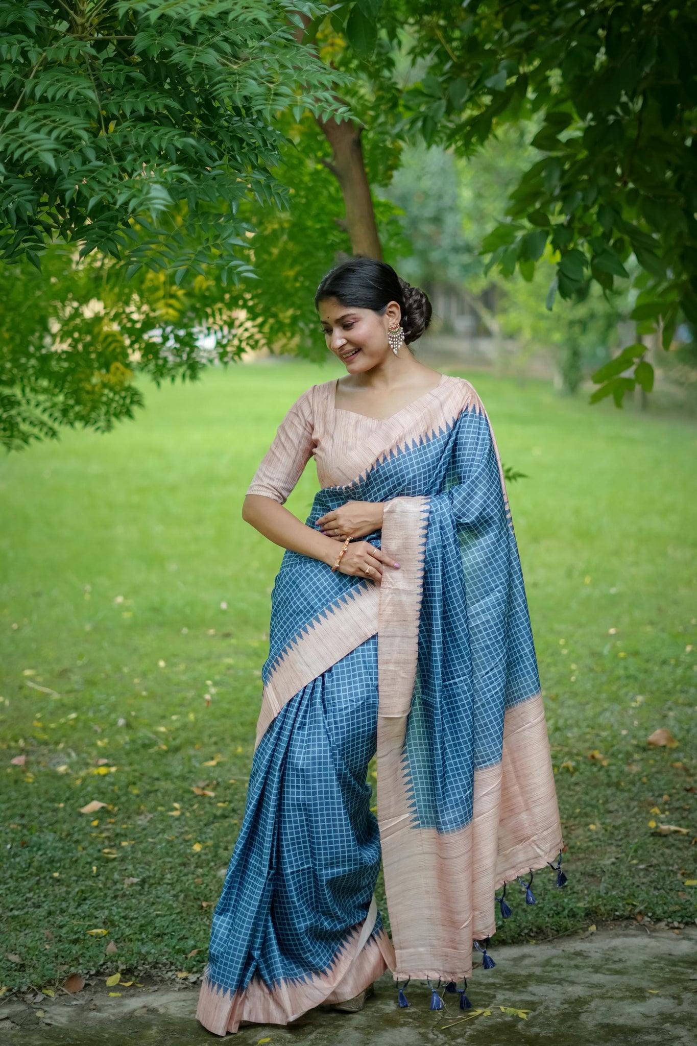 Cyan Blue Soft Tussar Silk Saree