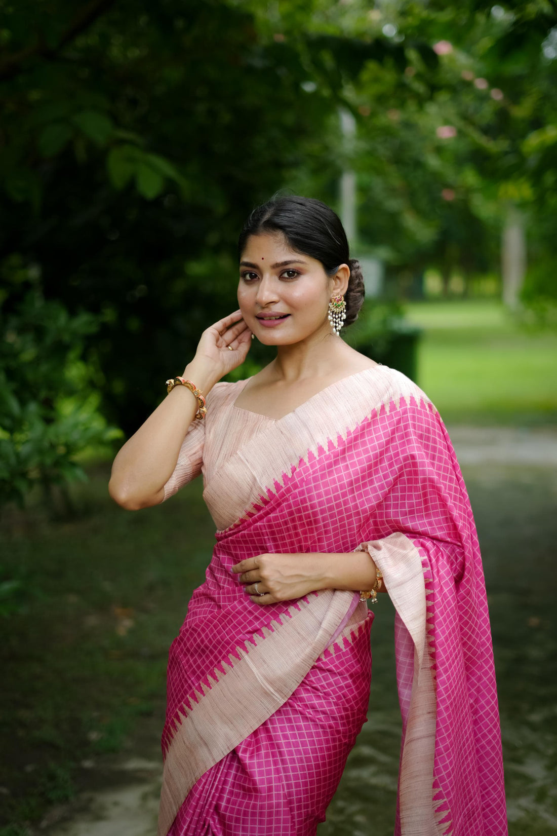 Magenta Pink Soft Tussar Silk Saree