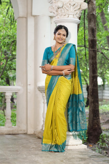 Lime Yellow Pure Soft khadi Georgette Silk Saree