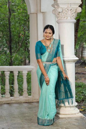 Sky Blue Pure Soft khadi Georgette Silk Saree