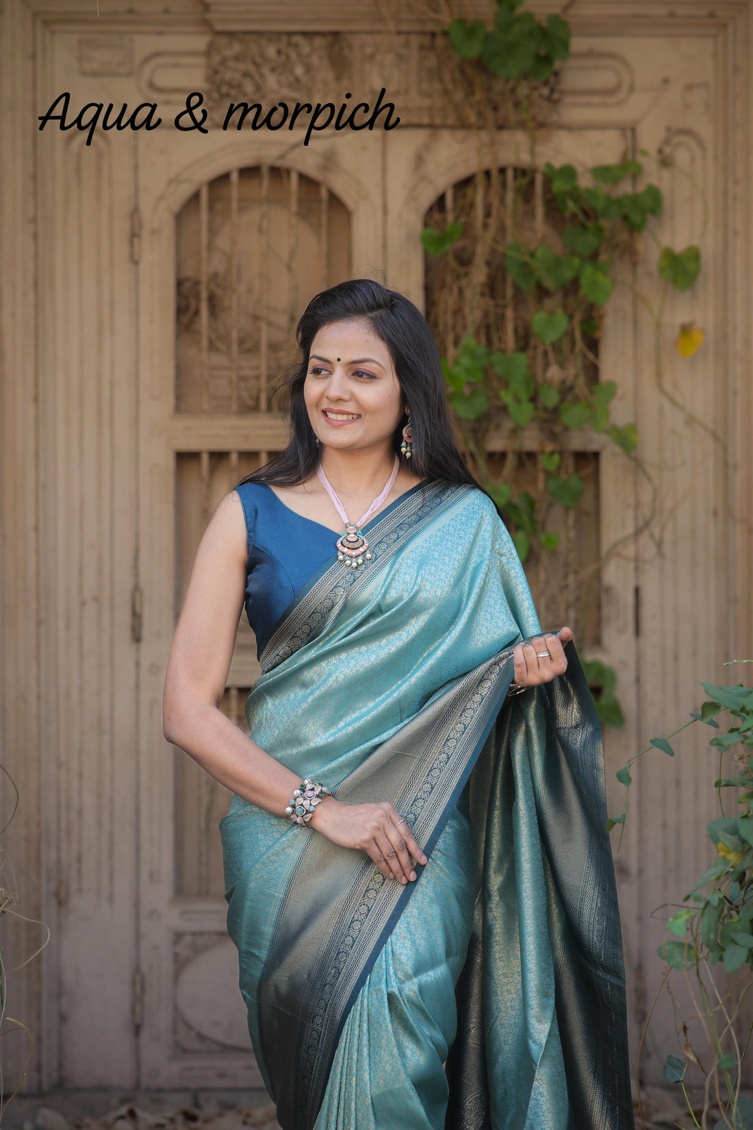 Aqua Blue Soft Silk Saree